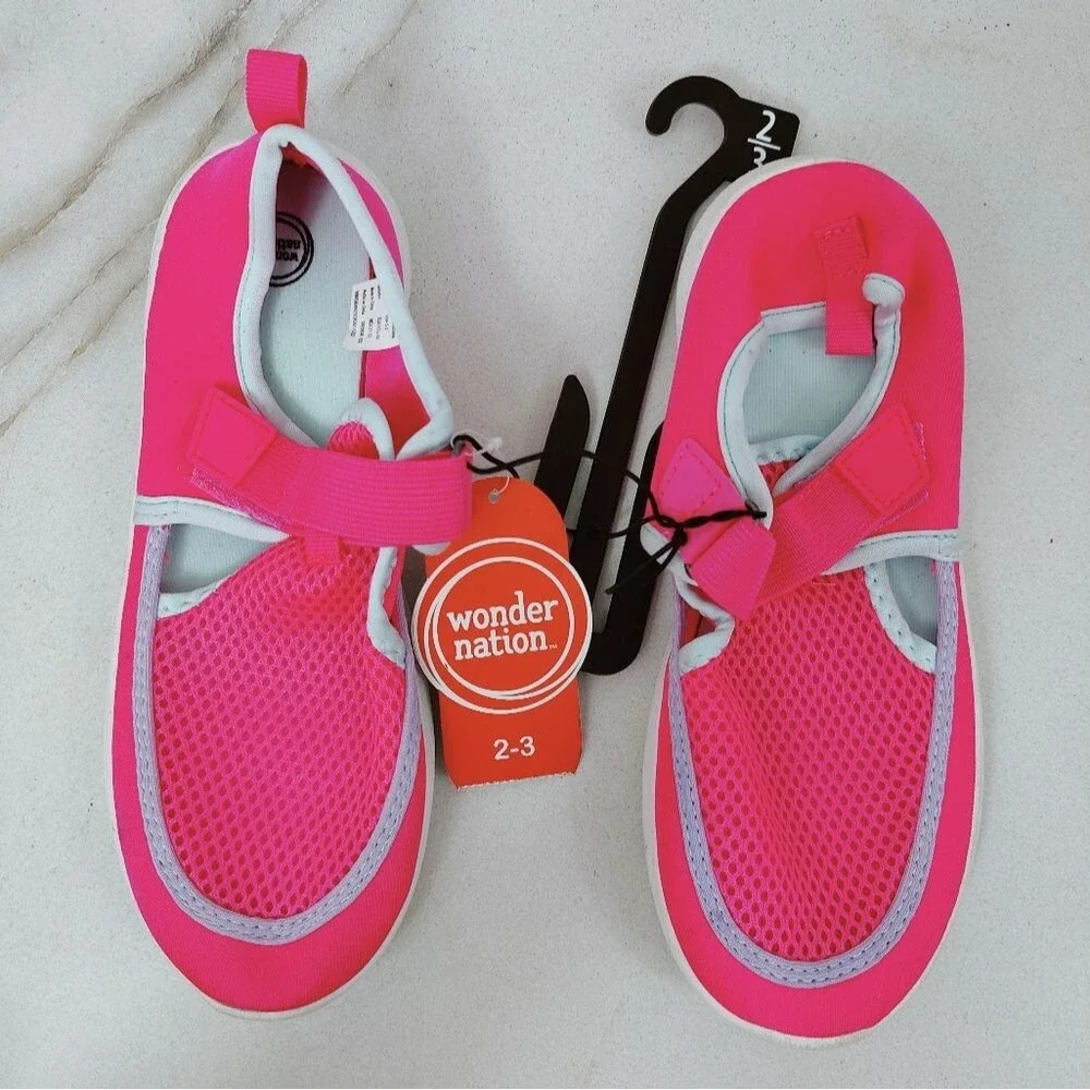 NWT Wonder Nation Toddler Girls' Neon Hot Pink Water Shoes, Sz 2-3